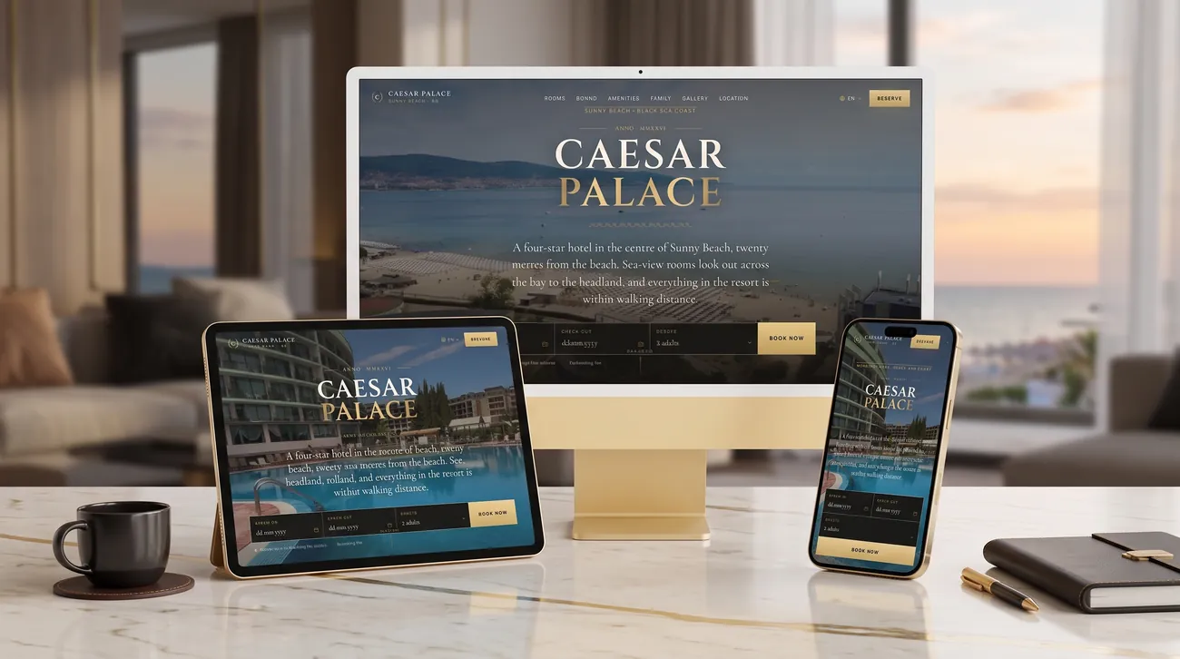 Сайтът на Hotel Caesar Palace на три устройства