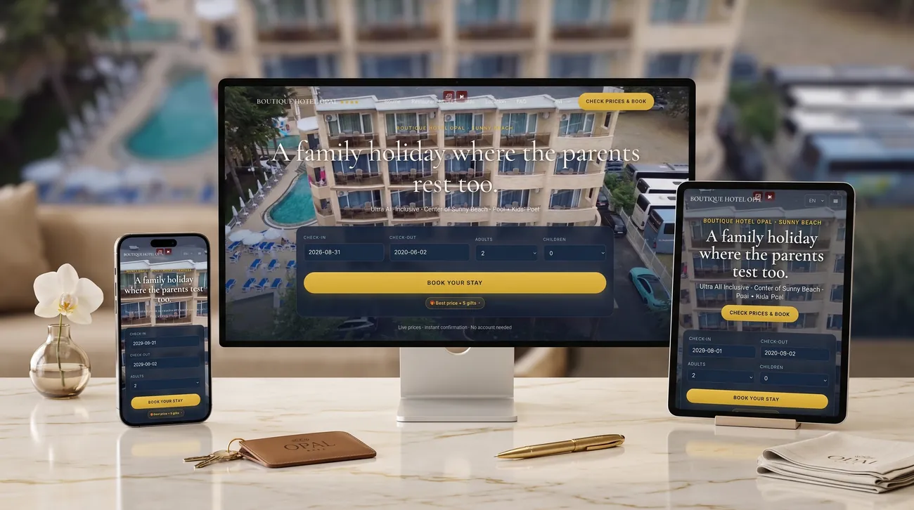 Сайтът на Boutique Hotel Opal на три устройства