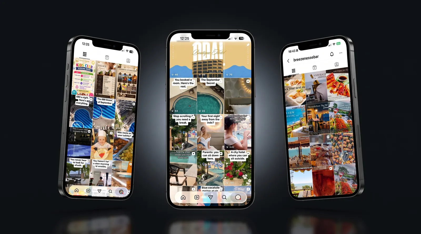 Три телефона с Instagram профилите на партньорски обекти