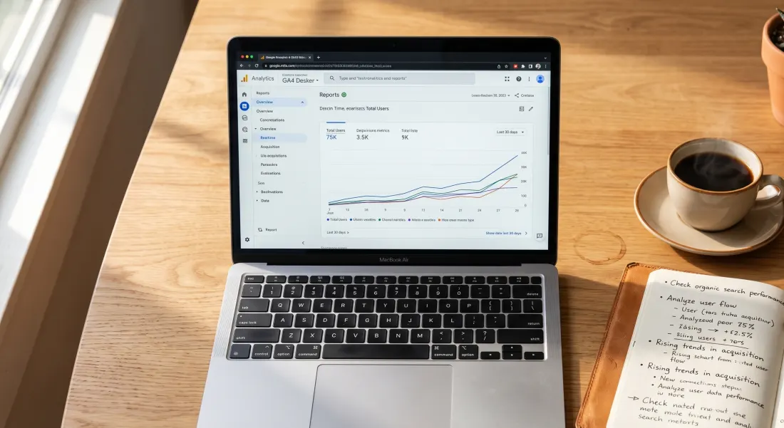 Лаптоп с Google Analytics статистика